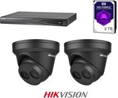HIKVISION Exir Dome 4MP 2.8mm Black Set, 4K 4-channel recorder incl 2TB WD Purple, 2x EXIR 4MP Dome's 2.8mm + beugels en netwerkkabel.