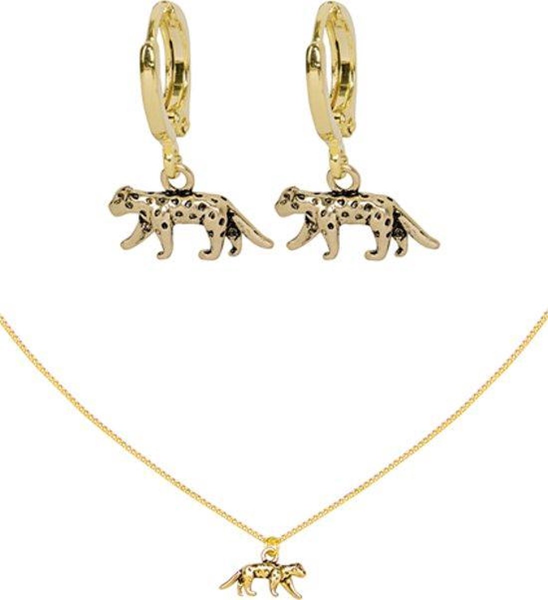 Jomide Sieradenset Tijger Oorbellen + Ketting - Goudkleurig