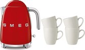 Smeg - KLF03RDEU - Waterkoker - Rood + York Bekers 250 ml - 4 stuks