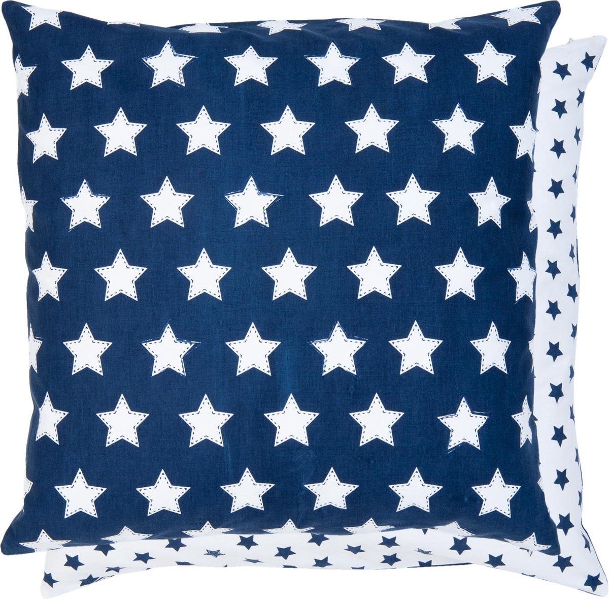 Clayre & Eef Kussenhoes SFY31BL 50*50 cm Blauw Katoen Vierkant Sterren Sierkussenhoes Kussen hoes