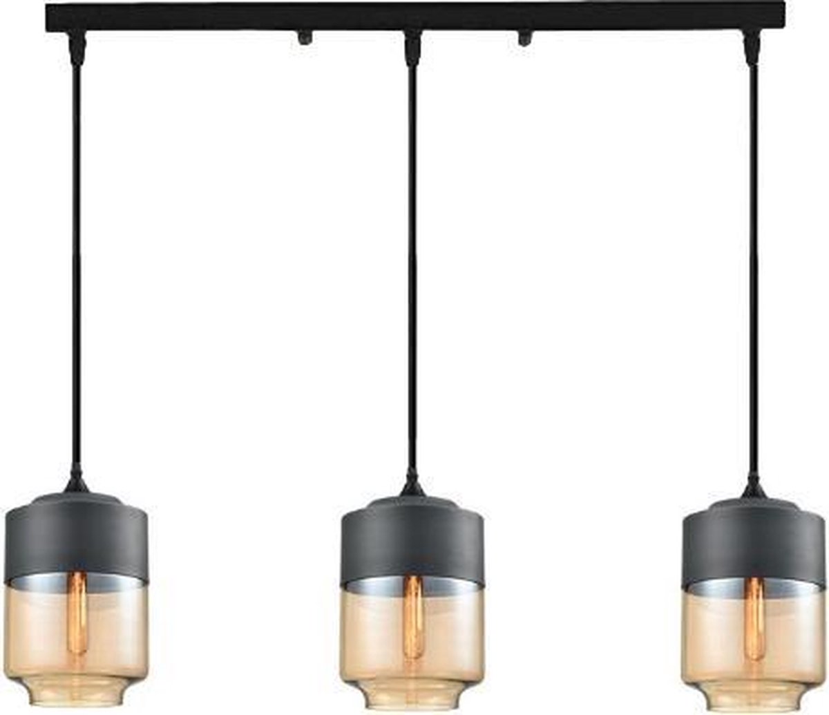 Meeuse-Led - Hanglamp - Set - 3 stuks - Hoogte 31 cm - Breedte 18 cm - Hanglampen Eetkamer - Woonkamer - Hanglamp Zwart - Hanglamp Glas - Hanglamp Modern - Draadlampen - E27 - Cilinder