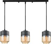 Useled - Hanglamp - Set - 3 stuks - Hoogte 31 cm - Breedte 18 cm - Hanglampen Eetkamer - Woonkamer - Hanglamp Zwart - Hanglamp Glas - Hanglamp Modern - Draadlampen - E27 - Cilinder