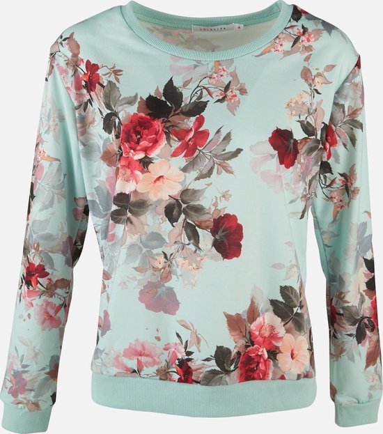 LOLALIZA Sweater met ronde nek en bloemenprint - Groen - Maat 44 | bol