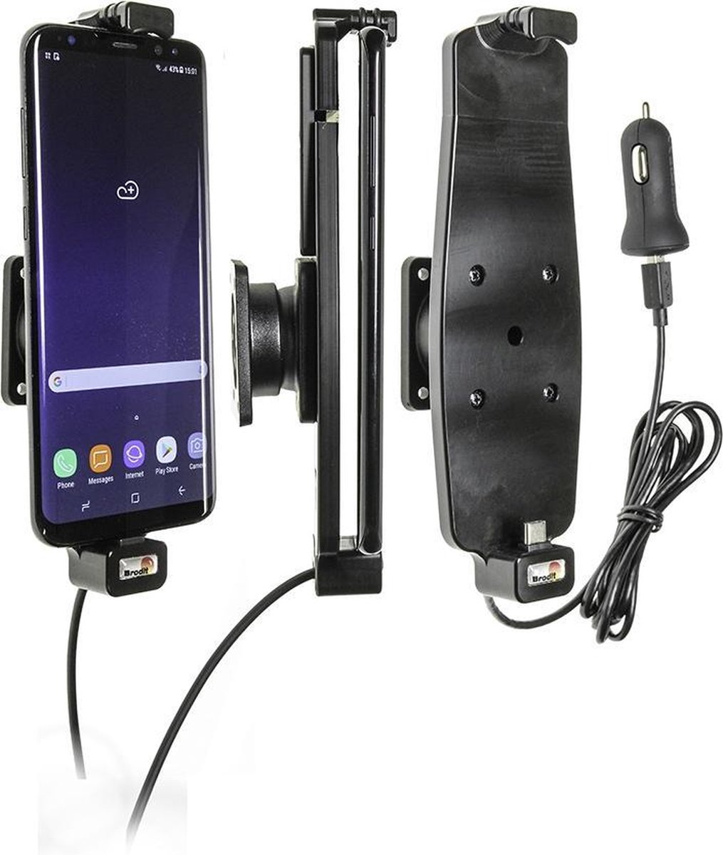 Brodit verstelbare houder-lader Samsung Galaxy S8+/S9+/S10+ met USB sig.plug 12/24V - Brodit