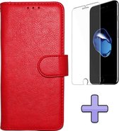HB Hoesje Geschikt voor Apple iPhone SE (2020) Rood - Luxe Kunstlederen Portemonnee Book Case & Glazen Screen Protector