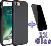 iPhone 7 & 8 Hoesje - Siliconen Back Cover & 2X Glazen Screenprotector - Zwart