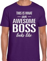 Awesome Boss tekst t-shirt paars heren L