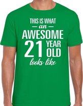 Awesome 21 year - geweldige 21 jaar cadeau t-shirt groen heren -  Verjaardag cadeau L
