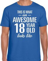 Awesome 18 year - geweldige 18 jaar cadeau t-shirt blauw heren -  Verjaardag cadeau L