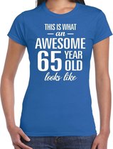 Awesome 65 year / 65 jaar cadeau t-shirt blauw dames XL