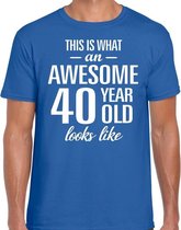 Awesome 40 year / 40 jaar cadeau t-shirt blauw heren S