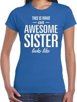 Awesome sister tekst t-shirt blauw dames - dames fun tekst shirt blauw S