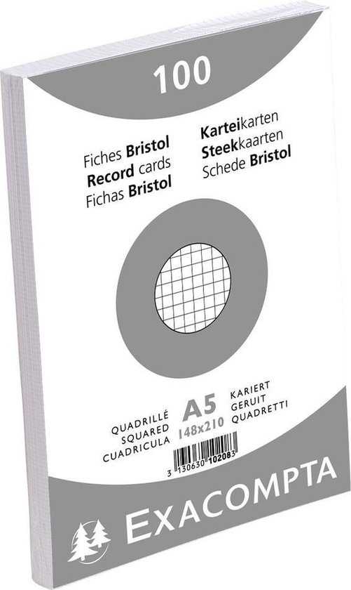 Lot De 3 étuis De Fiches Bristol 100x150 Mm - Blanc Ligné, Petits Carreaux Perforés, Avec Index