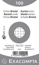 20x Pak 100 steekkaarten bristol in folie- geruit 5x5 niet geperforeerd 75x125mm, Wit