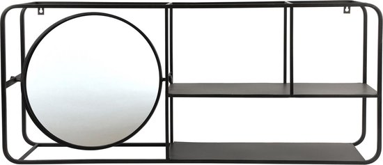 Wandrek industrieel - metaal met spiegel - wandschap - zwart 100 cm