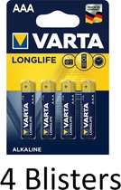 16 Stuks (4 Blisters a 4 st) Varta Longlife AAA Batterijen
