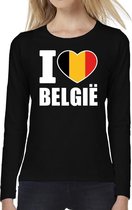 I love Belgie supporter t-shirt met lange mouwen / long sleeves voor dames - zwart - Belgie landen shirtjes - Belgische fan kleding dames L