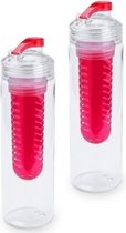 2x Drinkfles/waterfles met fruitfilter rood 700 ml - Fruit infuser - Fruitwater flessen transparant/blauw