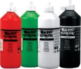 Lot de 4x bouteilles de peinture pour enfants à base d'eau Artisanat Vert-Rouge-Blanc-Noir - 500 ml par bouteille - Peinture / peinture