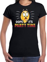 Funny emoticon t-shirt oops it is party time zwart dames XS