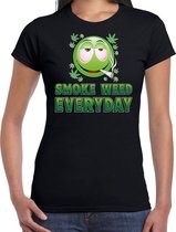 Funny emoticon t-shirt smoke weed everyday zwart voor dames L