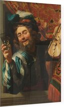 Een vrolijke vioolspeler, Gerard van Honthorst - Foto op Plexiglas - 60 x 80 cm