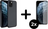 iPhone 11 Pro Max Hoesje Zwart - Siliconen Case - 2x Tempered Glass Screenprotector