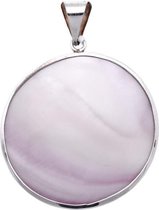 Zilveren Rond met parelmoer roze XL kettinghanger