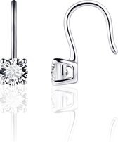 Jewels Inc. - Oorbellen - Oorhangers Solitaire gezet met Zirkonia - 5mmØ - Lengte 17mm - Gerhodineerd Zilver 925