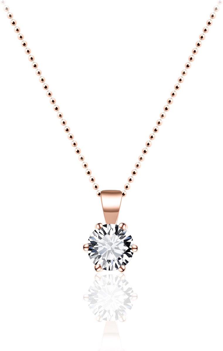 Gisser Jewels - Hanger excl. Collier - Solitaire gezet met Zirkonia - 6mm Breed - Roségoud Verguld Zilver 925