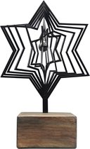 Mini urn 3D ster incl. holle glasbol hanger - Antraciet/zwart gecoat staal - Sokkel massief hout