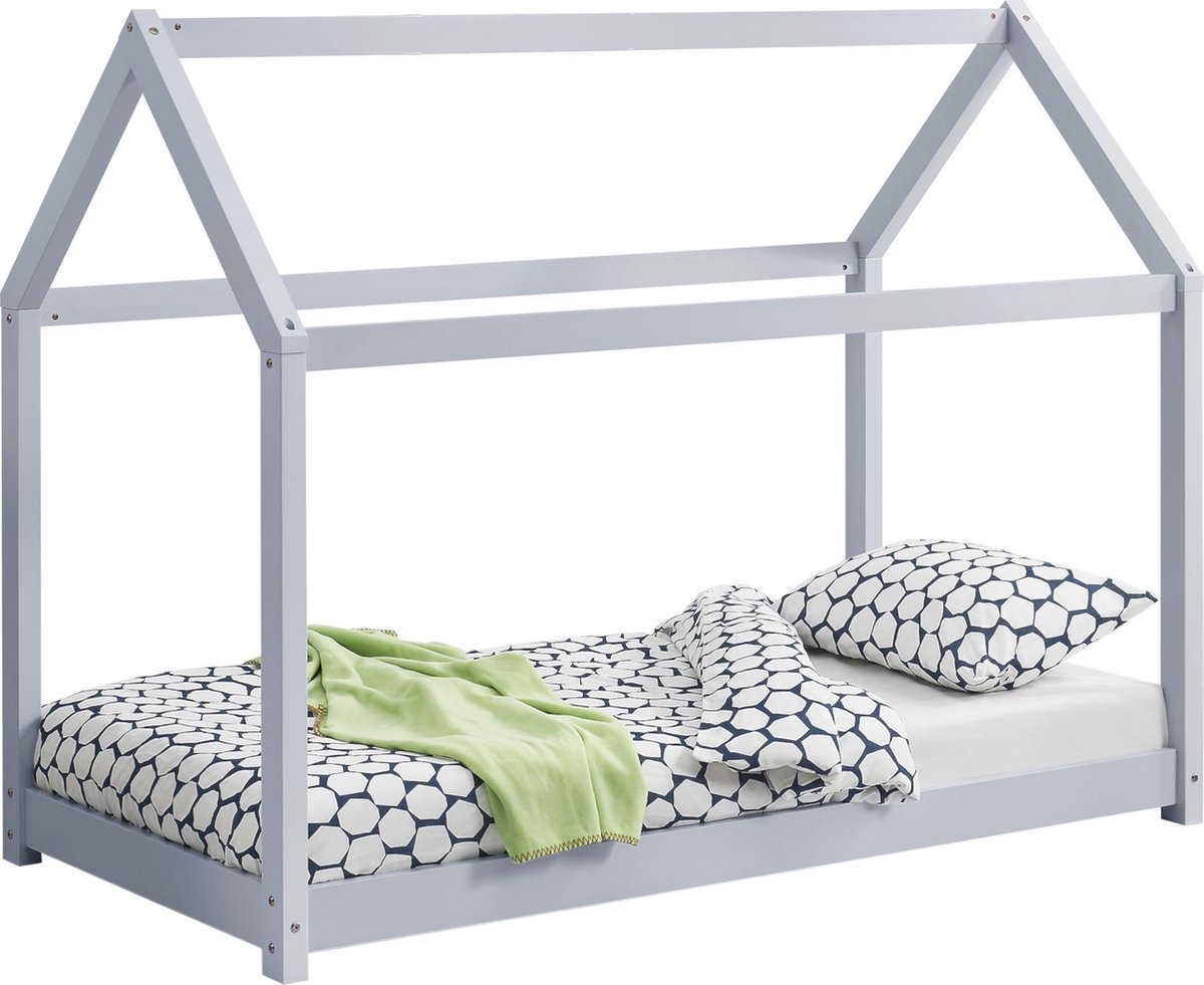 Kinderbed Netstal houten bed huisbed 70x140 cm lichtgrijs