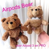 Airpods Case 3 en Pro Beer - Beschermhoes Air Pods - Draadloze Oordopjes Hoesje - Earphone Accessoire - Mode Pluche - Lichtbruin