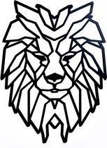 LSRDSGN Geometrische Leeuw - Zwart - 68x49 cm - Leeuwenhoofd - Dieren - Wanddecoratie  - Figuren