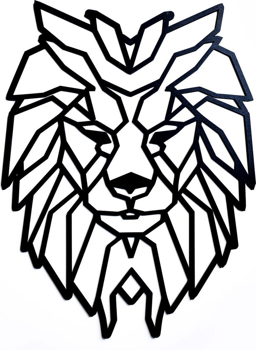 LSRDSGN Geometrische Leeuw - Zwart - 68x49 cm - Leeuwenhoofd - Dieren - Wanddecoratie - Figuren