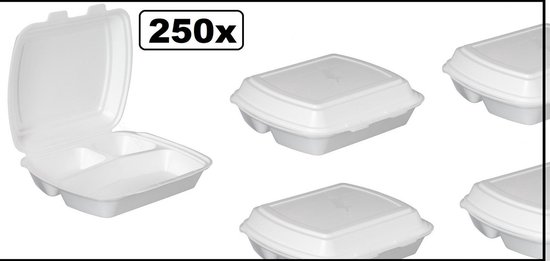 200x Menubox 3 vaks wit - maaltijd bezorging eten food bak vakken maaltijdbox menu afhaal
