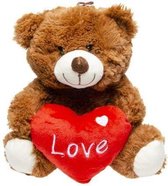Bruin knuffelbeer met hart - 23 cm - Pluche - Love hart - Knuffeldier - Leuk cadeau, Romantisch geschenk Valentijnsdag Beer