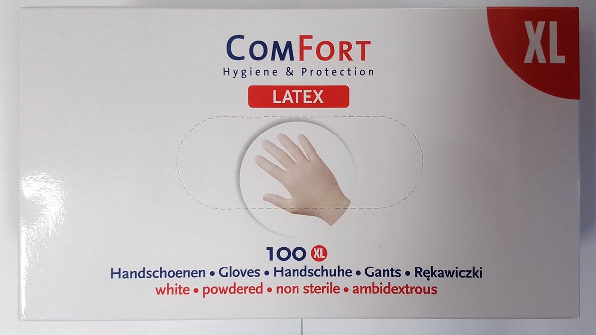 Goedkoopste COMFORT-latex handschoenen-gepoederd -100st- XL