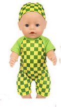 LinaStore - Poppenkleertjes - Groene blokjes - Badpak met badmuts - Jongen - Babyborn Boy - Max 43cm