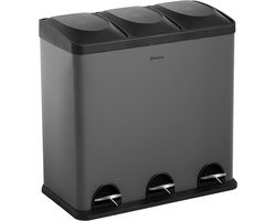 Homra Maxer Prullenbak Afvalscheiding 60 Liter - Grijze Prullenbak 3 vakken - Trio Prullenbak 3 X 20 Liter - Pedaalemmer - Vuilnisbak voor Huishouden en Kantoor - Recycle Vuilbak keuken Afvalemmer