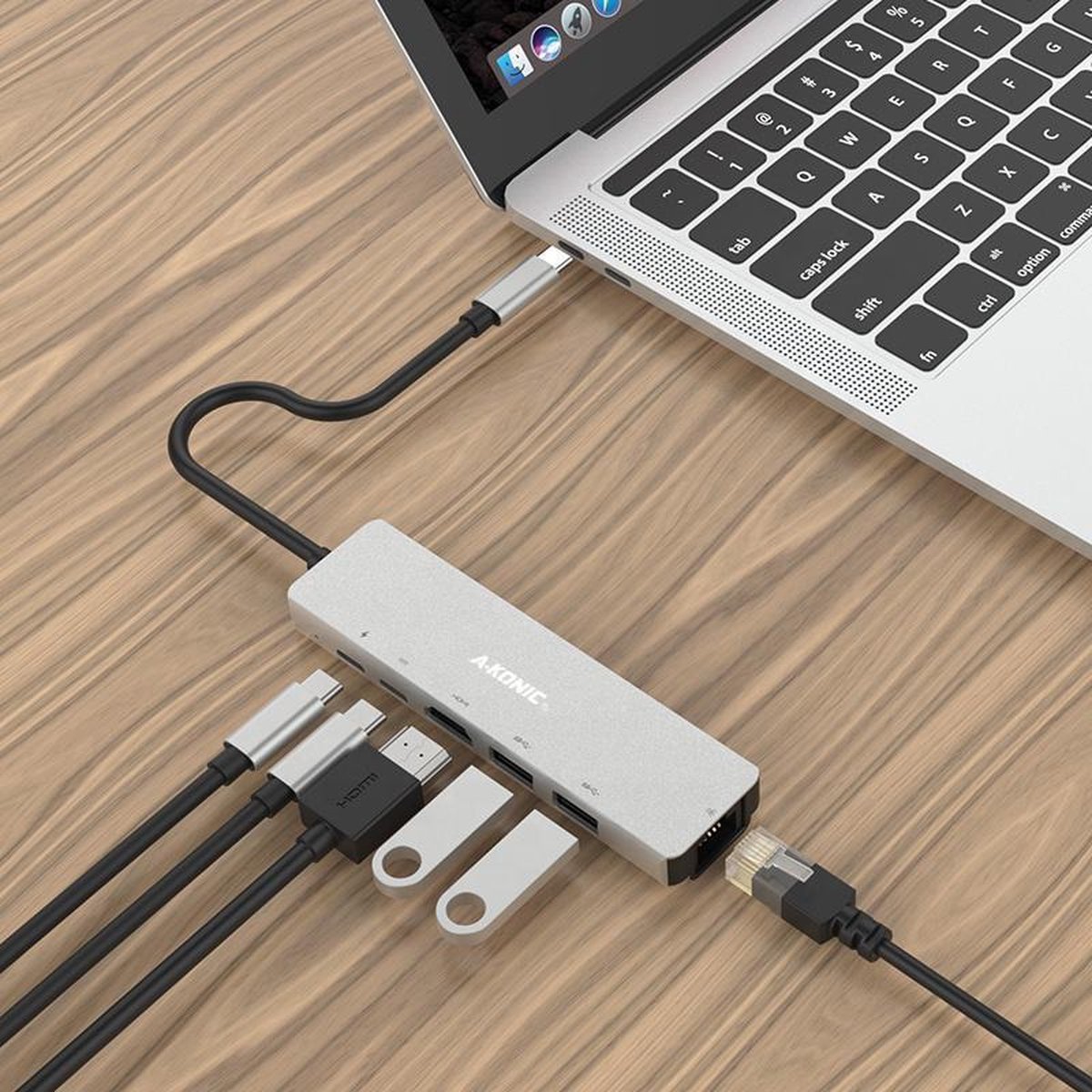 6 in 1 USB C Naar HDMI (4K) HUB, Ethernet RJ45, 2x USB 3.0 (thunderbolt), 2X Usb-C | Type c adapter to HDMI, internet, 2* USB-A & 2* type-c charging Dell | Macbook Pro | HP | A-KONIC© - A-Konic