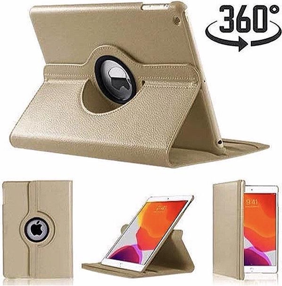 Apple iPad 10.2 inch 2019 HiCHiCO iPad Hoes Met 360° Draaibare Standen Goud en Stylus pen