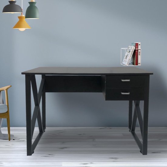 Stralend Mauve Blind Bureau computer tafel Stoer - sidetable - industrieel modern - metaal met  hout - zwart | bol.com