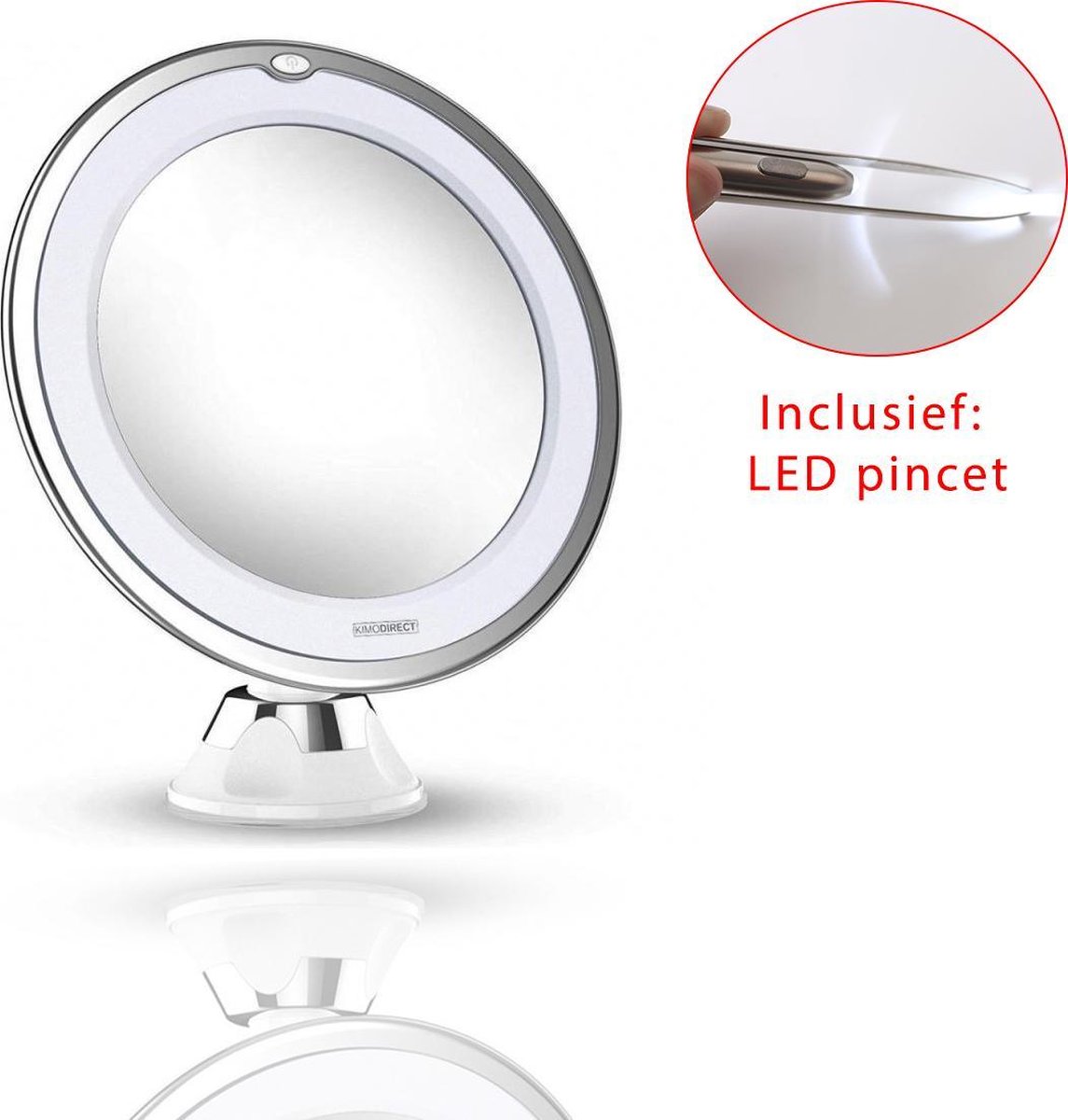 Make-upspiegel INCLUSIEF pincet LED-verlichting - Zuignap - Ringverlichting - Badkamer vergrotende spiegel 10x Make-Up/Cosmetica/Visagie - Make-upspiegel - Scheerspiegel - 360° - Contactlenzen/Epilati