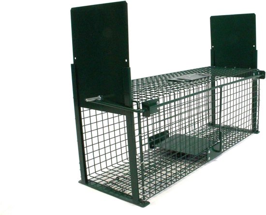 Cage pour animaux 50x18x18cm - piège à rats - double entrée - vert - acier