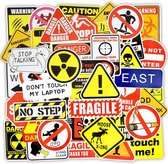 Funny signs sticker mix met 50 waarschuwingen, borden, tekens, grappige teksten etc.
