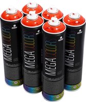 MTN Mega Colors - 6x Rode spuitbus pakket - 6 stuks 600ml spuitverf - Hoge dekking, glossy afwerking