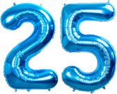 Folie Ballon Cijfer 25 Jaar Cijferballon Feest Versiering Folieballon Verjaardag Versiering Blauw XL 86Cm Met Rietje