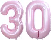 Folie Ballon Cijfer 30 Jaar Cijferballon Feest Versiering Folieballon Verjaardag Versiering Roze XL 86Cm Met Rietje