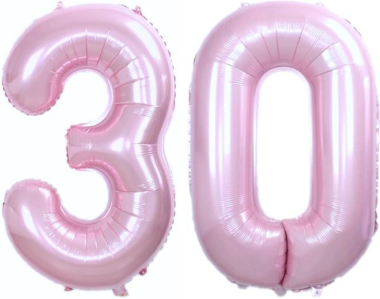 Folie Ballon Cijfer 30 Jaar Roze 86Cm Verjaardag Folieballon Met Rietje